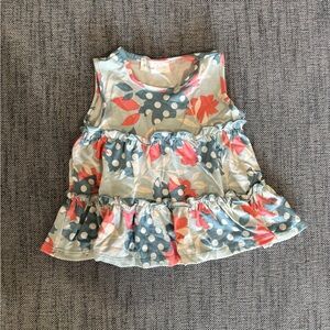 Perfect Peach Floral and Polka Dot Ruffle Top